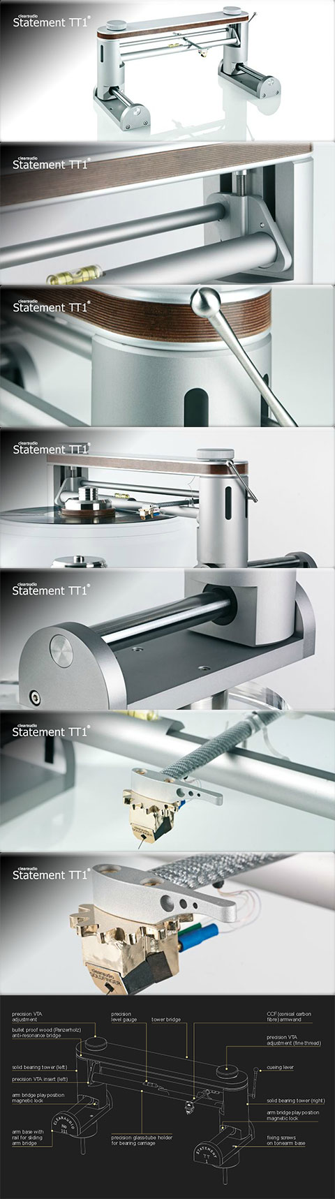 : Clearaudio Tangential tonearm Statement TT 1i /TA 041 Black Lacquer, Silver aluminium